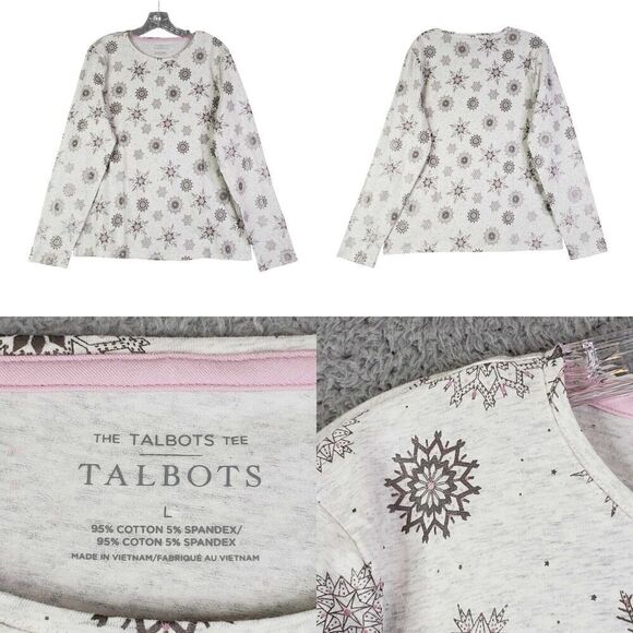 Talbots Shirt Top Women’s Size Large Snowflake Christmas Gray Long Sleeve New LS - Picture 1 of 9